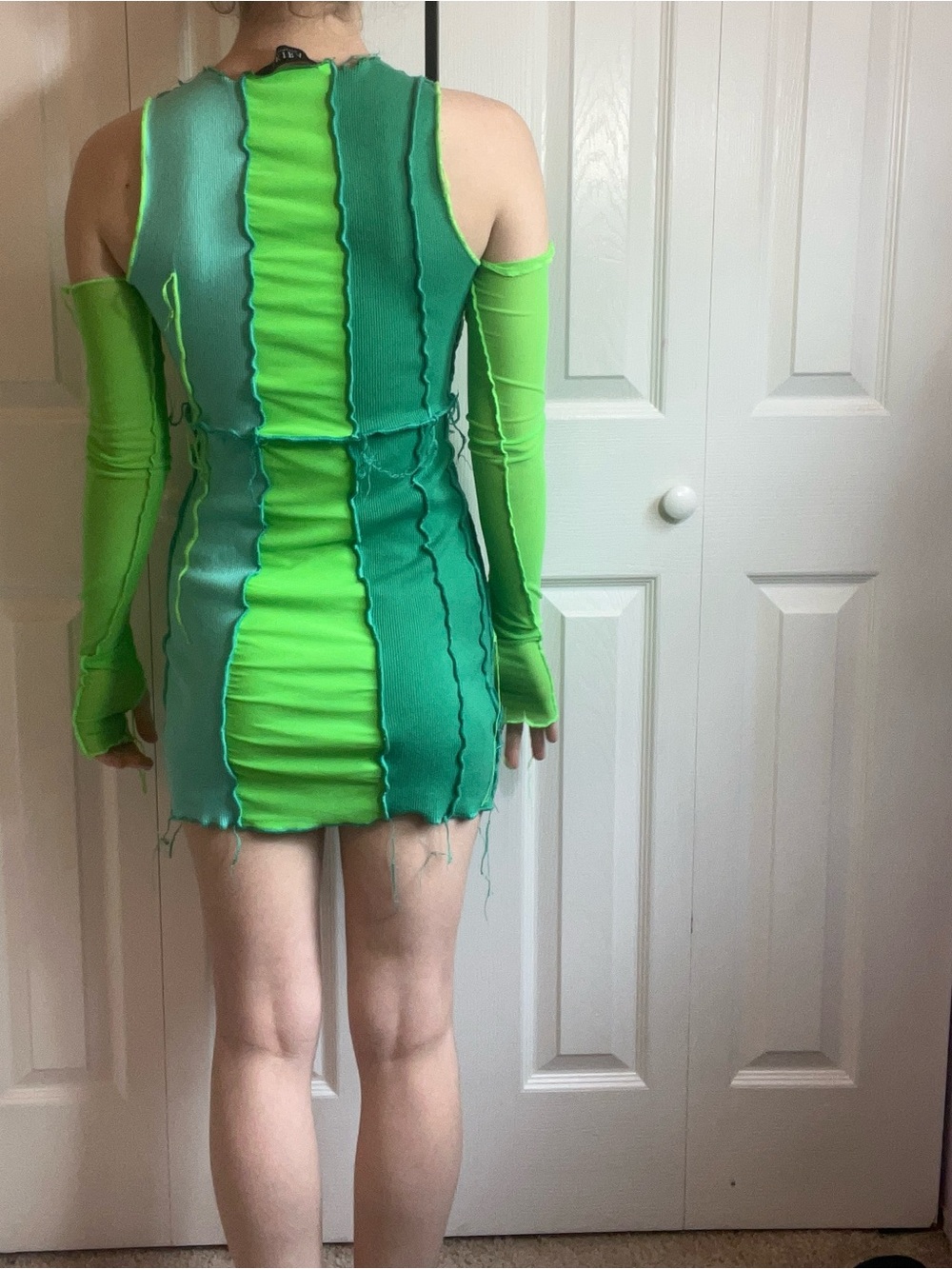 Akira Green Patchwork Cutout Lace-Up Mini Dress - Picture 4 of 7